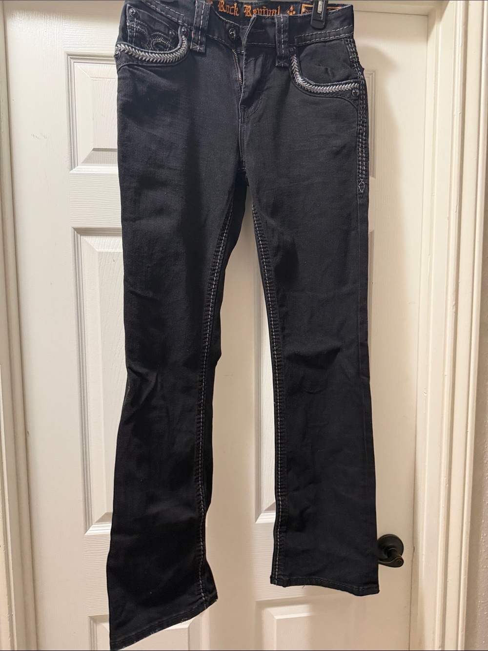 Rock Revival Black Bootcut Jeans with Braided Trim